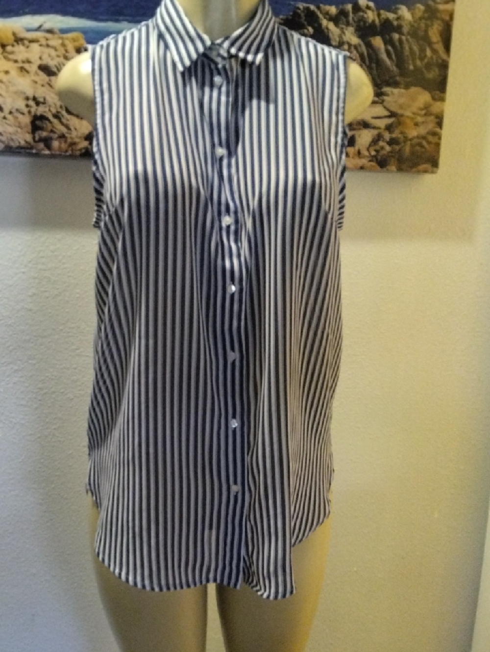 H&M Blue and White Striped Sleeveless Blouse